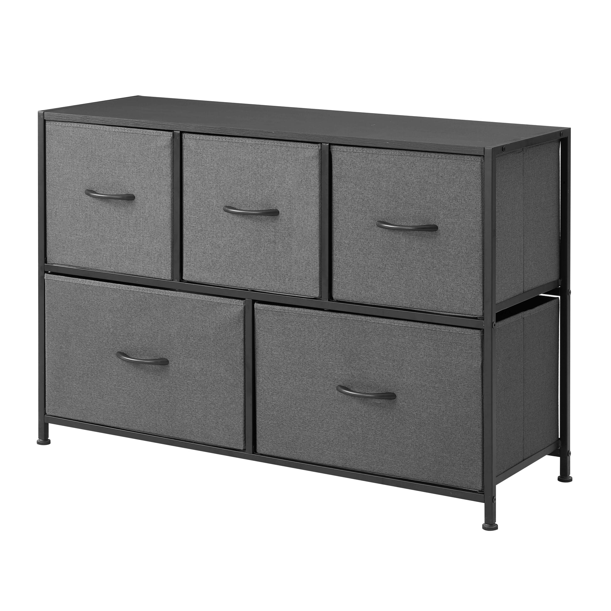front view of 5 drawer fabric dresser grey storage organizer furniture