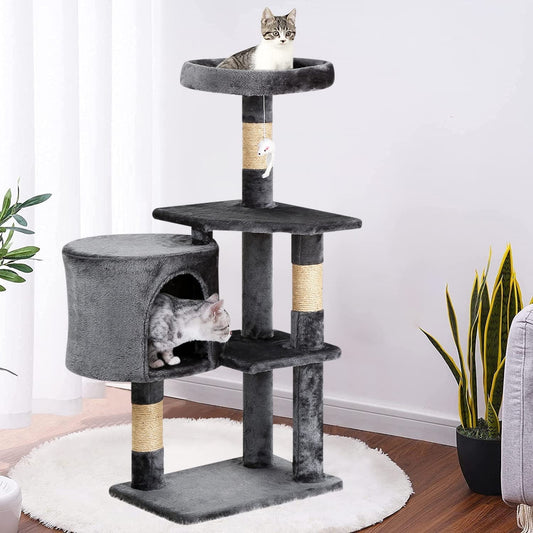36" Tall Multi-Level Cat Tree Tower Condo, Light Gray - Perfect for Active Cats