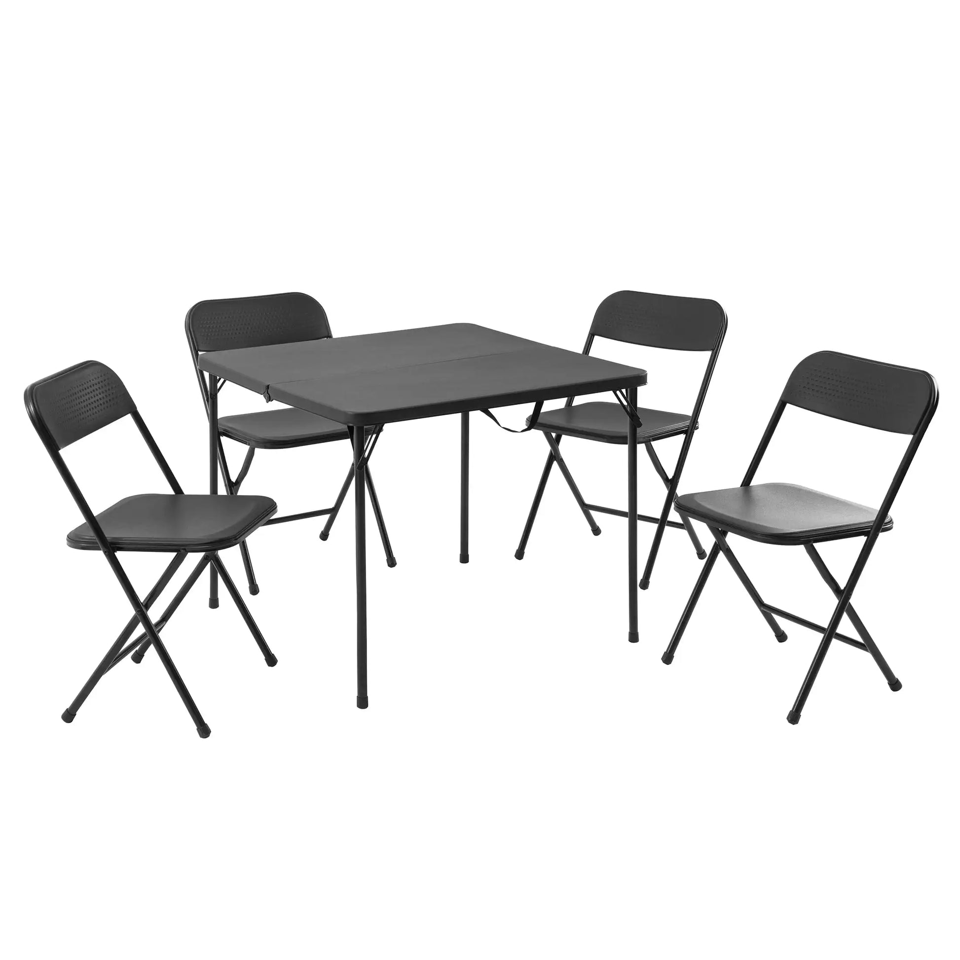 stacked resin folding chairs included with 5 piece dining and game table set