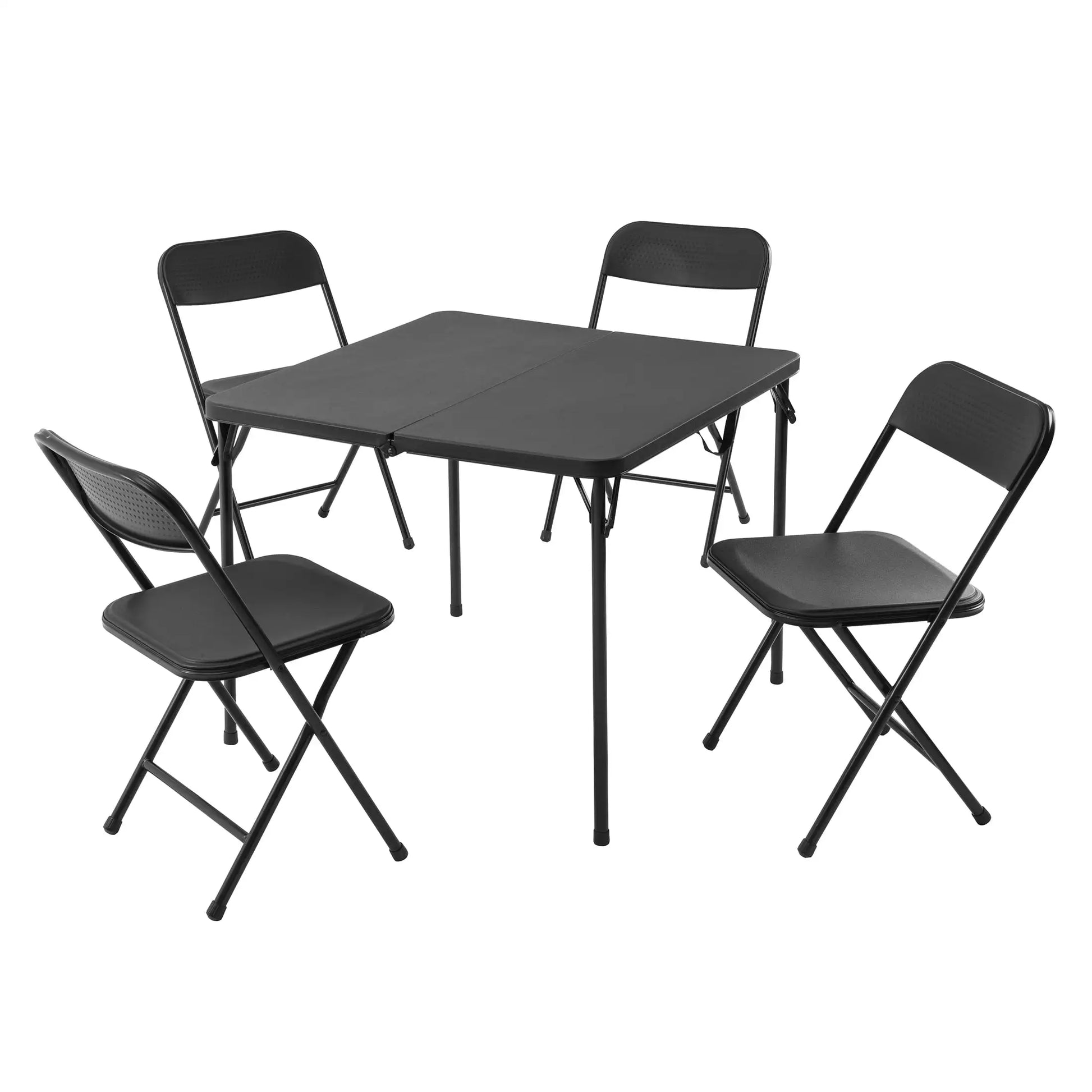 resin folding card table and 4 chairs black portable set for parties and gatherings
