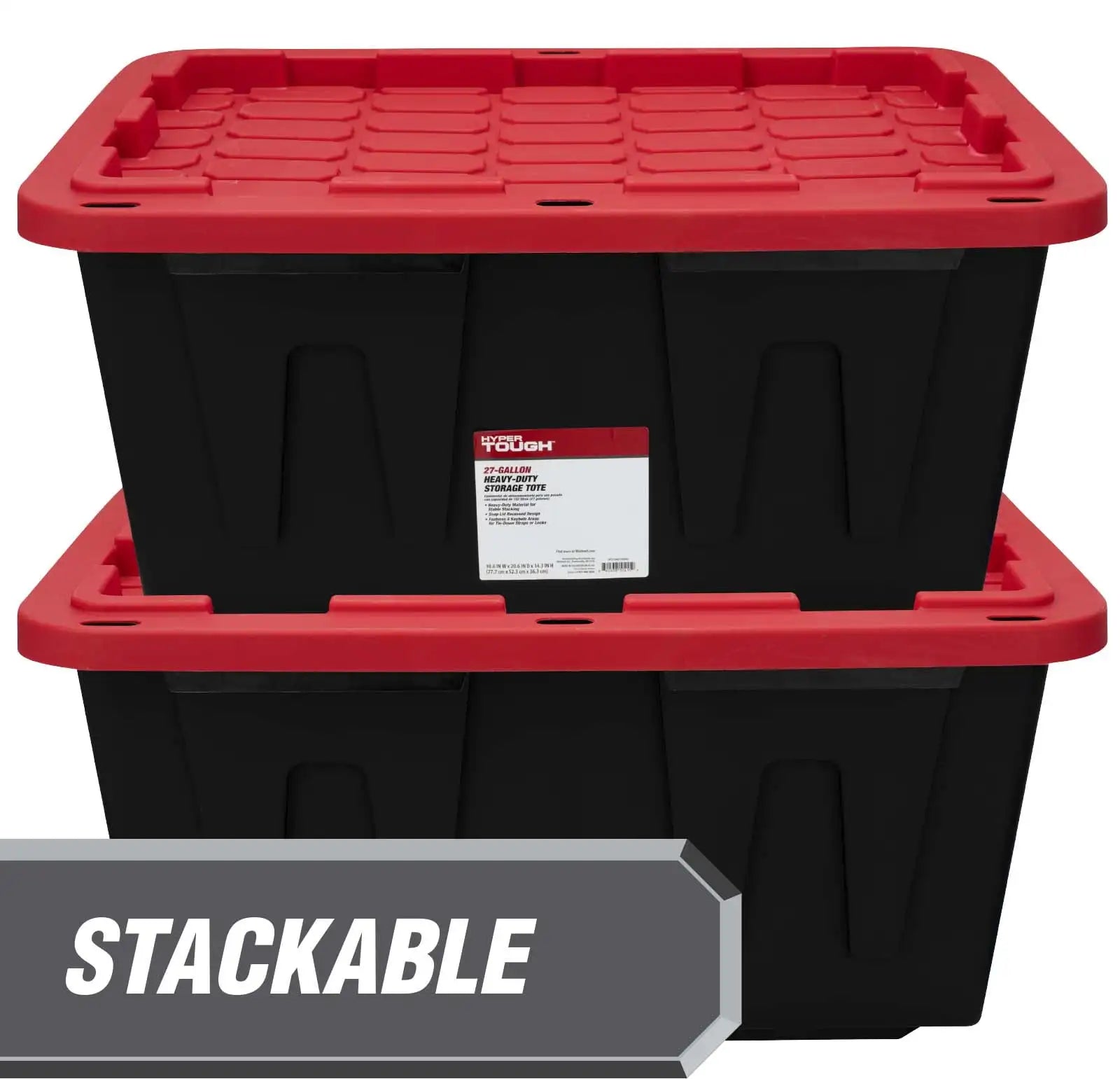 heavy duty plastic storage box 27 gallon black and red stackable organizer