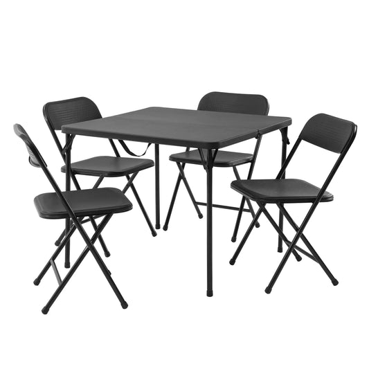 5 piece resin folding table and 4 chairs set black lightweight portable dining set