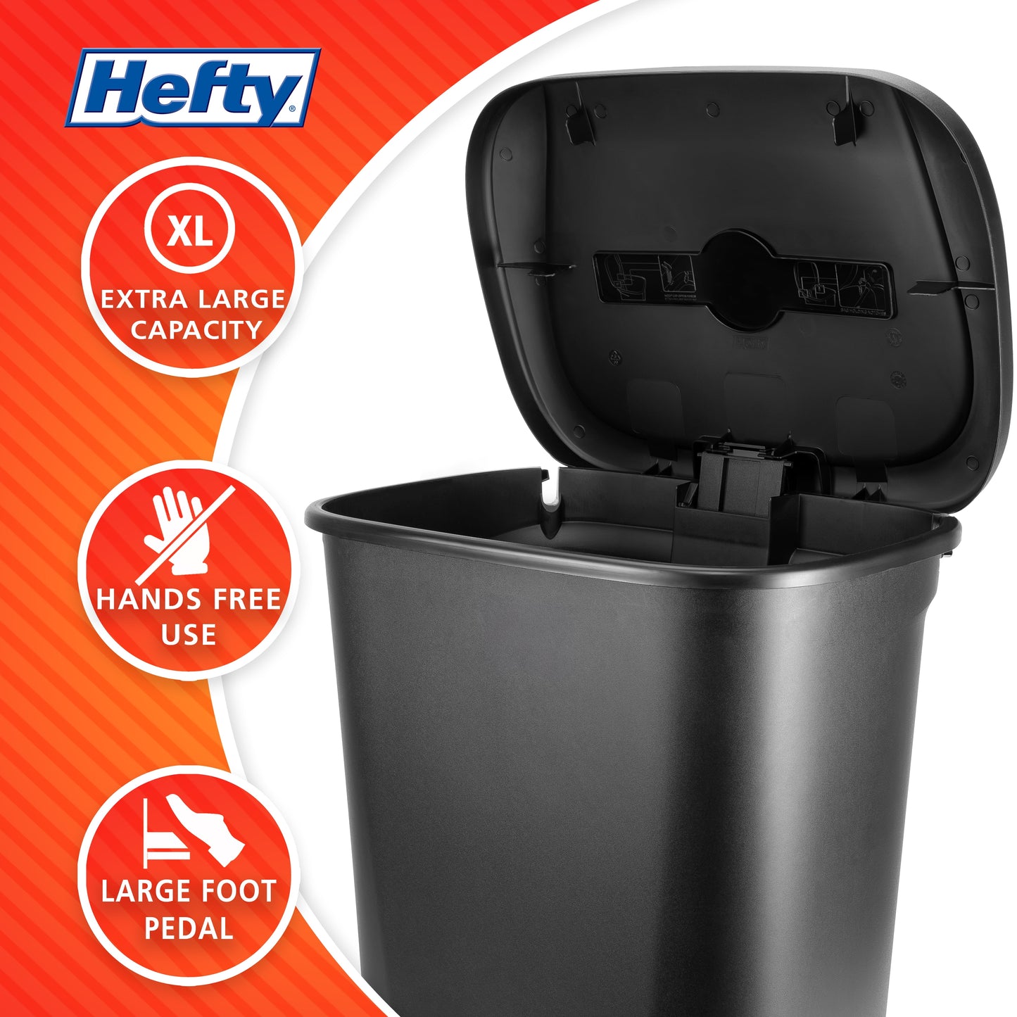 Extra Large Kitchen Trash Can, 20.4 Gallon, Plastic Step-on Trash Bin, Black