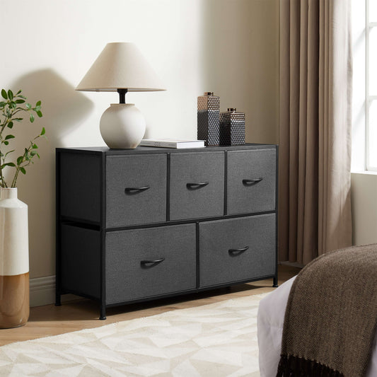 5 Drawer Fabric Storage Dresser for Bedroom, Grey