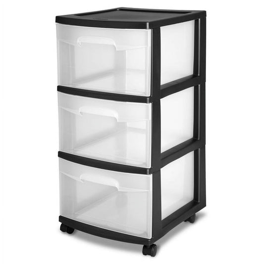 3-Drawer Rolling Storage Cart (2-Pack) ‒ Black Frame, Clear Drawers, Wheels Included