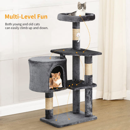 36" Tall Multi-Level Cat Tree Tower Condo, Light Gray - Perfect for Active Cats