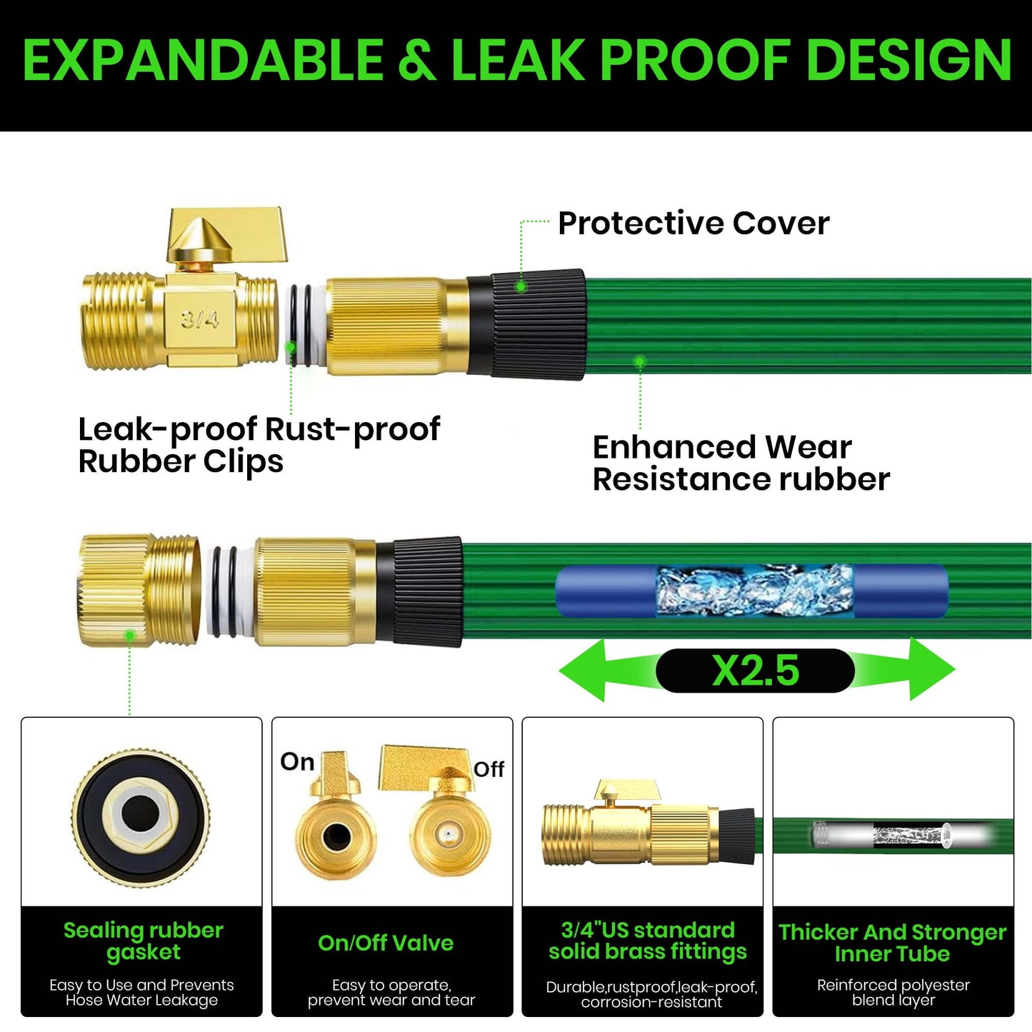 Garden Hose, 100ft Expandable Water Hose with Spray Nozzle, No-Kink, Leak-Proof, Heavy Duty, 190Psi