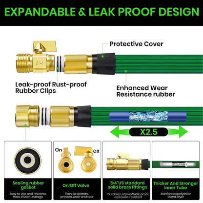 Garden Hose, 100ft Expandable Water Hose with Spray Nozzle, No-Kink, Leak-Proof, Heavy Duty, 190Psi