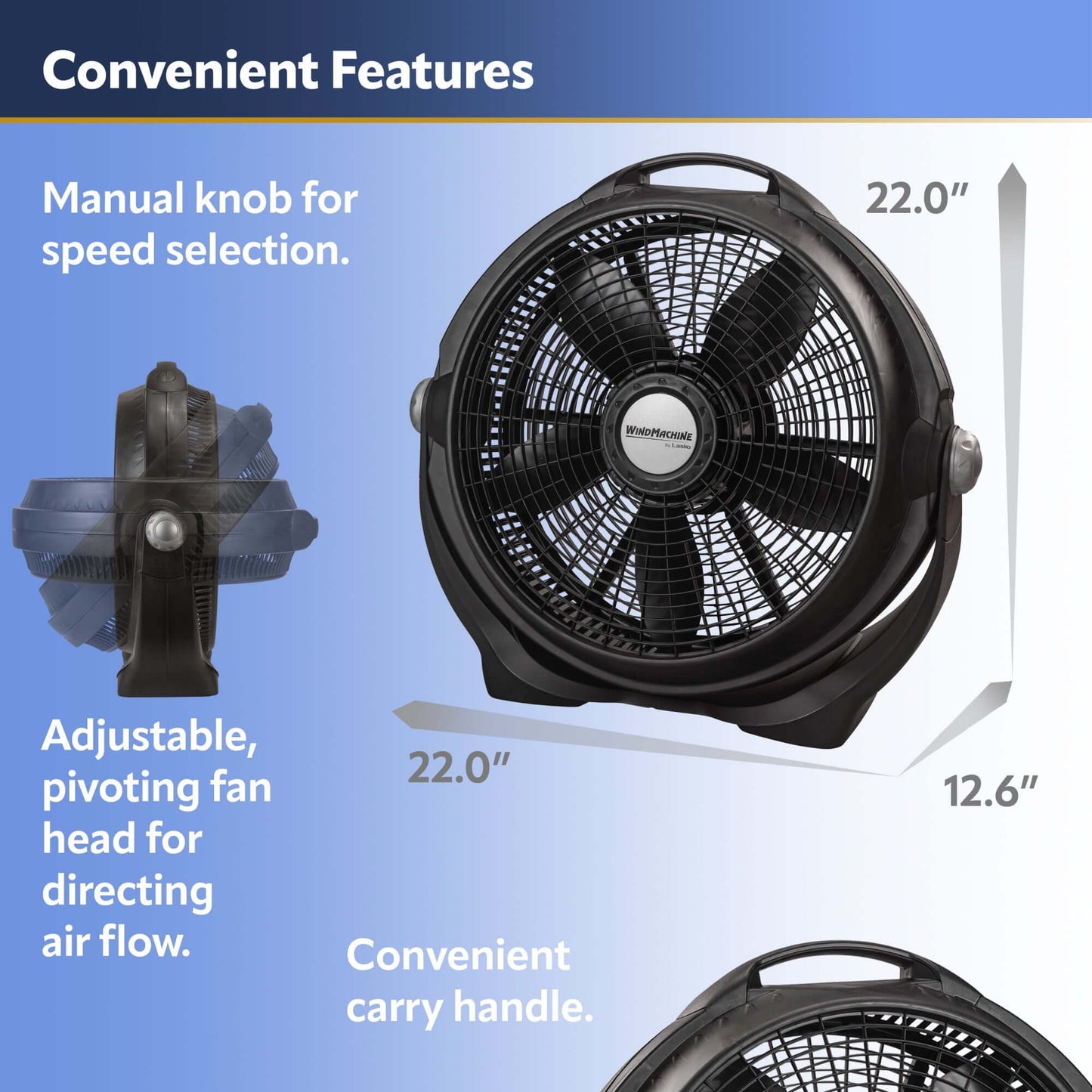 20" Pivoting Floor Fan with 3 Speeds, Gray, A20301