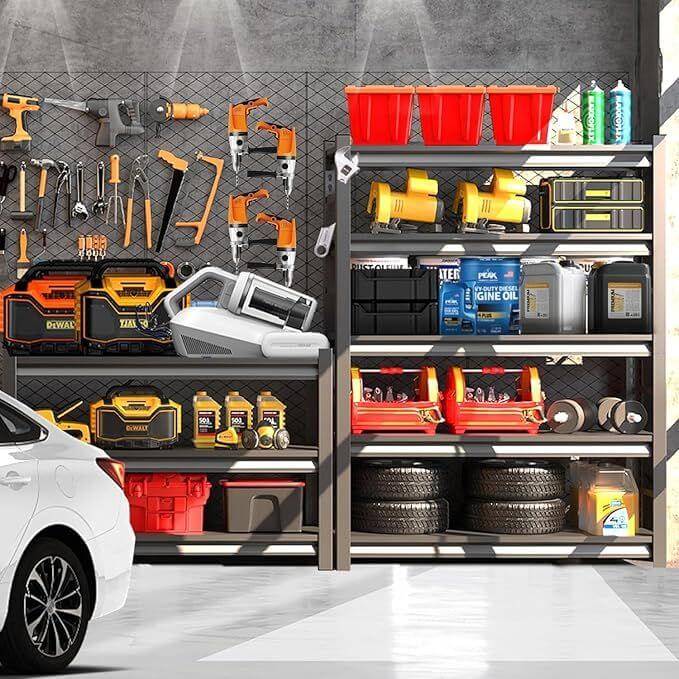 garage storage rack black steel adjustable 5 shelves heavy duty organizer for tools and supplies