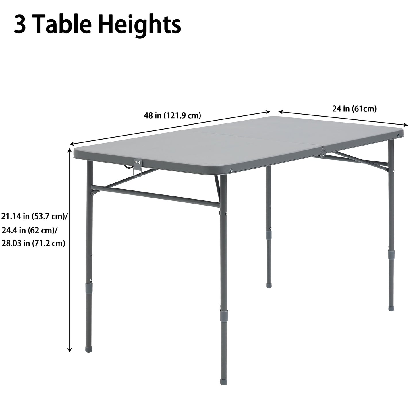 4 Foot Fold-in-Half Adjustable Folding Table, Rich Black