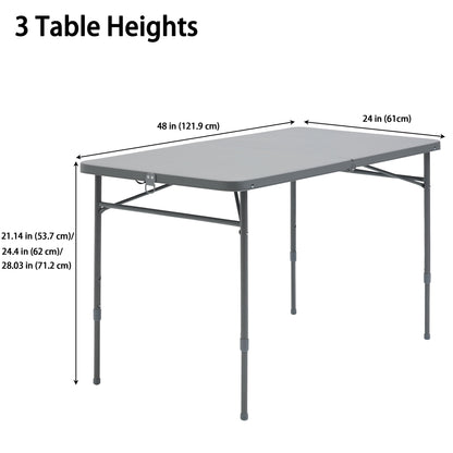 4 Foot Fold-in-Half Adjustable Folding Table, Rich Black