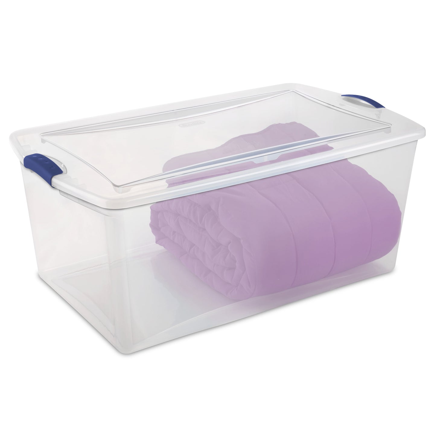 Large Storage Bin, 105 Quart Clear Plastic Storage Bin with Latch Lid, Blue, 4 Count