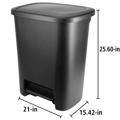 Extra Large Kitchen Trash Can, 20.4 Gallon, Plastic Step-on Trash Bin, Black