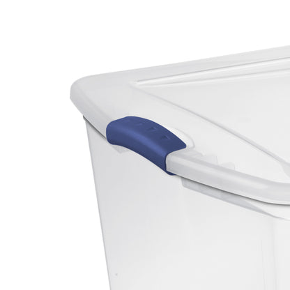 Large Storage Bin, 105 Quart Clear Plastic Storage Bin with Latch Lid, Blue, 4 Count