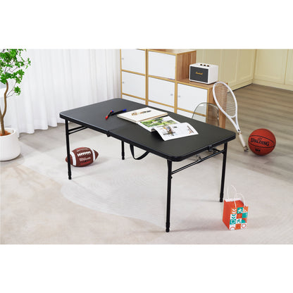 4 Foot Fold-in-Half Adjustable Folding Table, Rich Black