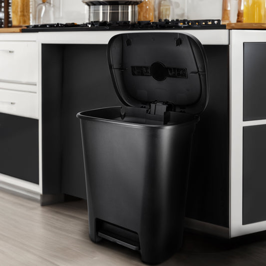 Extra Large Kitchen Trash Can, 20.4 Gallon, Plastic Step-on Trash Bin, Black