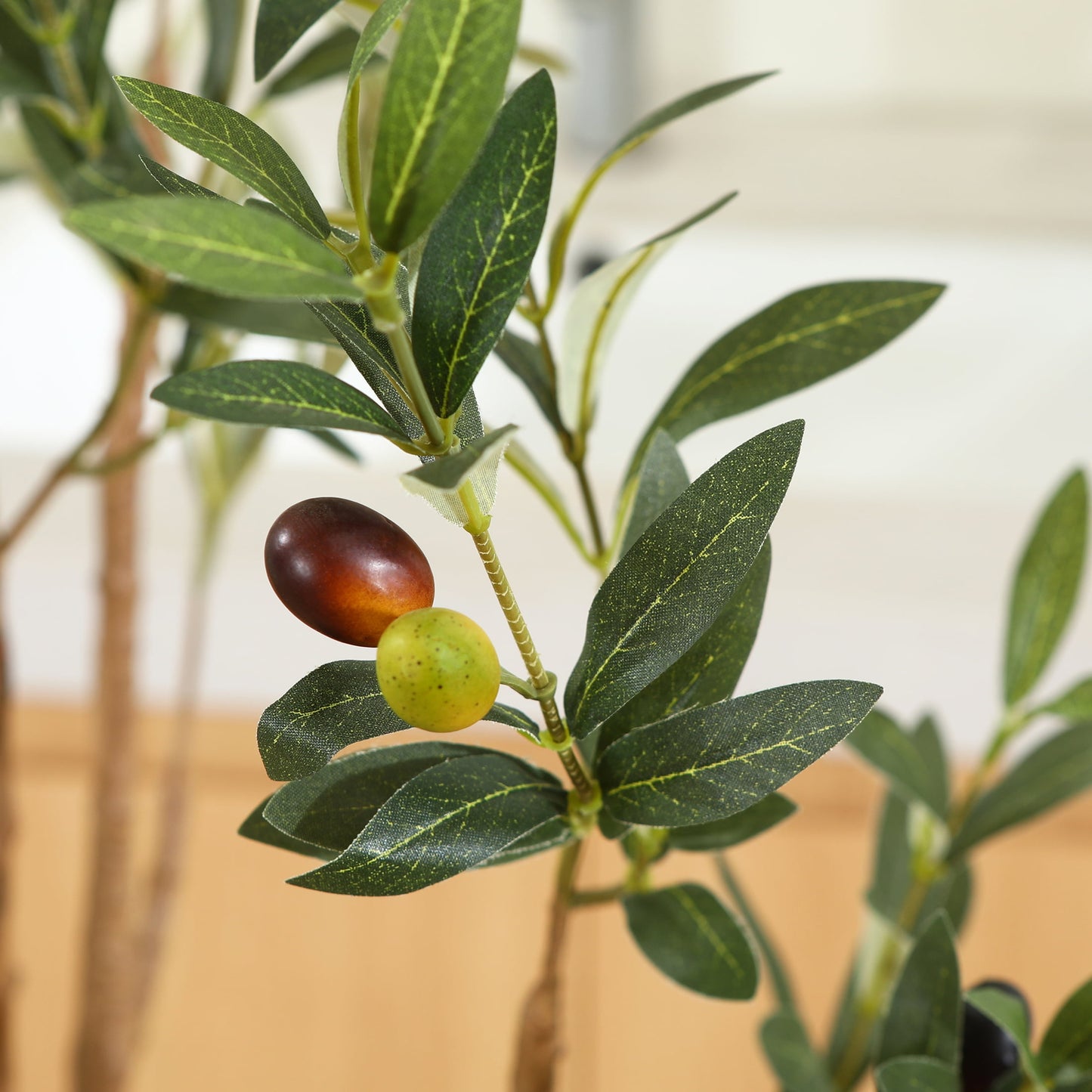 6 ft Artificial Olive Plants with Realistic Leaves and Natural Trunk, Silk Fake Olive Tree in Black Plastic Pot, Faux Olive Tree for Office Home
