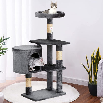 36" Tall Multi-Level Cat Tree Tower Condo, Light Gray - Perfect for Active Cats
