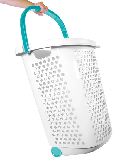 2 Bushel Rolling Plastic Laundry Hamper with Pop-up Handle, White, 2 Pack