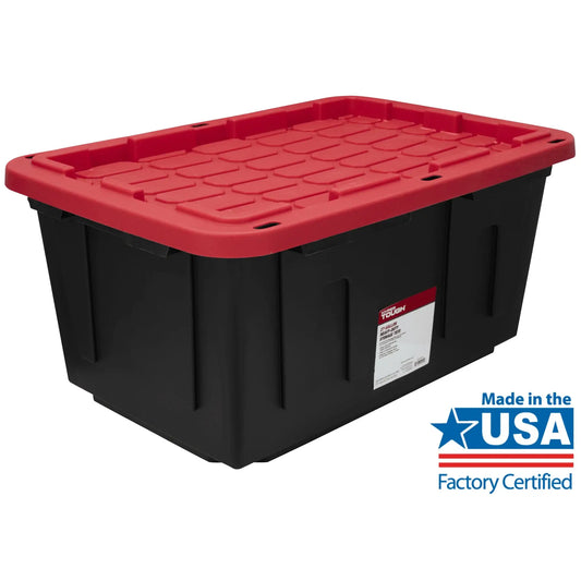 27-Gallons Stackable Heavy-Duty Storage Bin (Pack of 4) – Black Base with Red Snap-On Lid