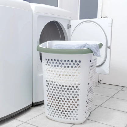 2 Bushel Rolling Plastic Laundry Hamper with Pop-up Handle, White, 2 Pack
