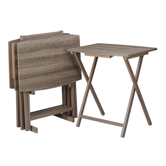 5-Piece XL Tray Table Set – Folding Rustic Gray Finish | SwifBuy