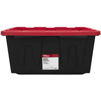 large plastic storage tote 27 gallon black base red lid for garage basement warehouse