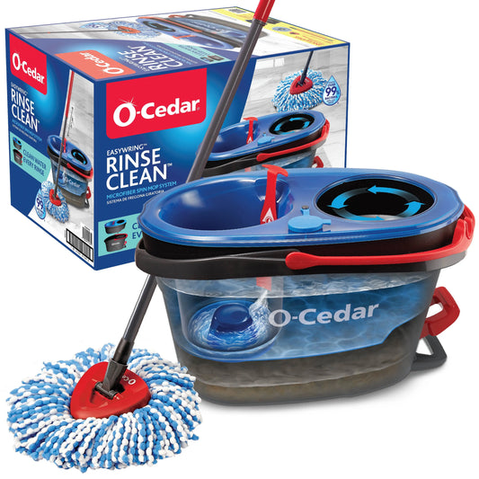 RinseClean spin mop system with dual clean and dirty water tanks floor cleaning set