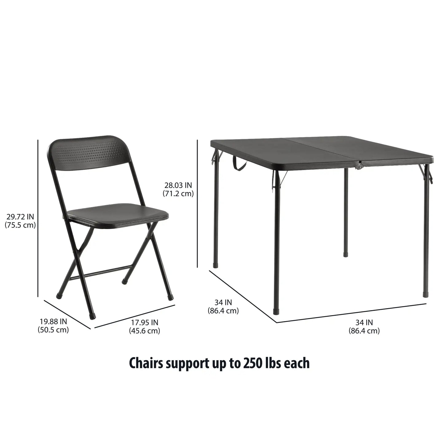 5 Piece Resin Card Folding Table and Four Folding Chairs Set, Black