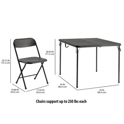 5 Piece Resin Card Folding Table and Four Folding Chairs Set, Black