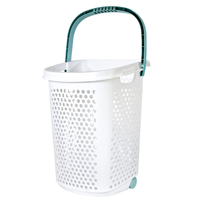 2 Bushel Rolling Plastic Laundry Hamper with Pop-up Handle, White, 2 Pack