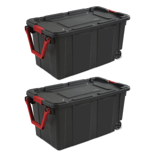 40-Gal Wheeled Industrial Tote (2-Pack) – Black, Latch Lid | SwifBuy