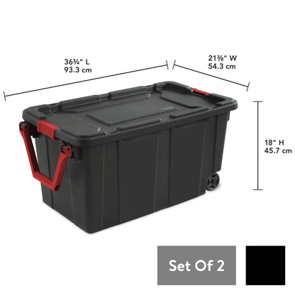 40-Gal Wheeled Industrial Tote (2-Pack) – Black, Latch Lid | SwifBuy