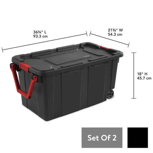 40-Gal Wheeled Industrial Tote (2-Pack) – Black, Latch Lid | SwifBuy