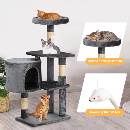36" Tall Multi-Level Cat Tree Tower Condo, Light Gray - Perfect for Active Cats