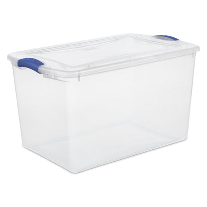4-Pack 66-Quart Clear Latch Storage Bin – Blue Lid, Stackable, Durable Container