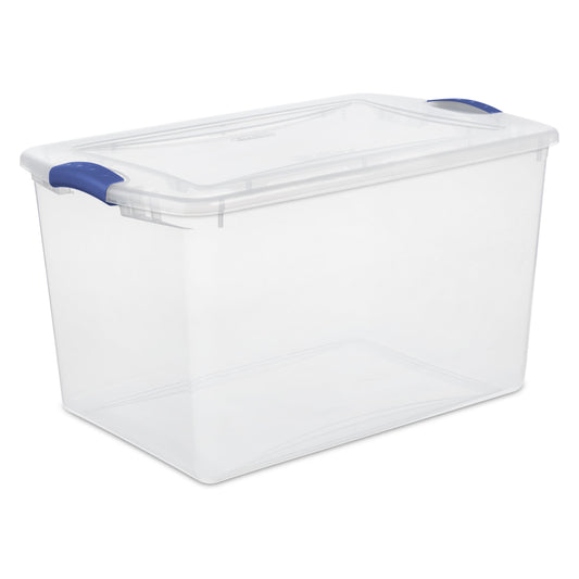 4-Pack 66-Quart Clear Latch Storage Bin – Blue Lid, Stackable, Durable Container