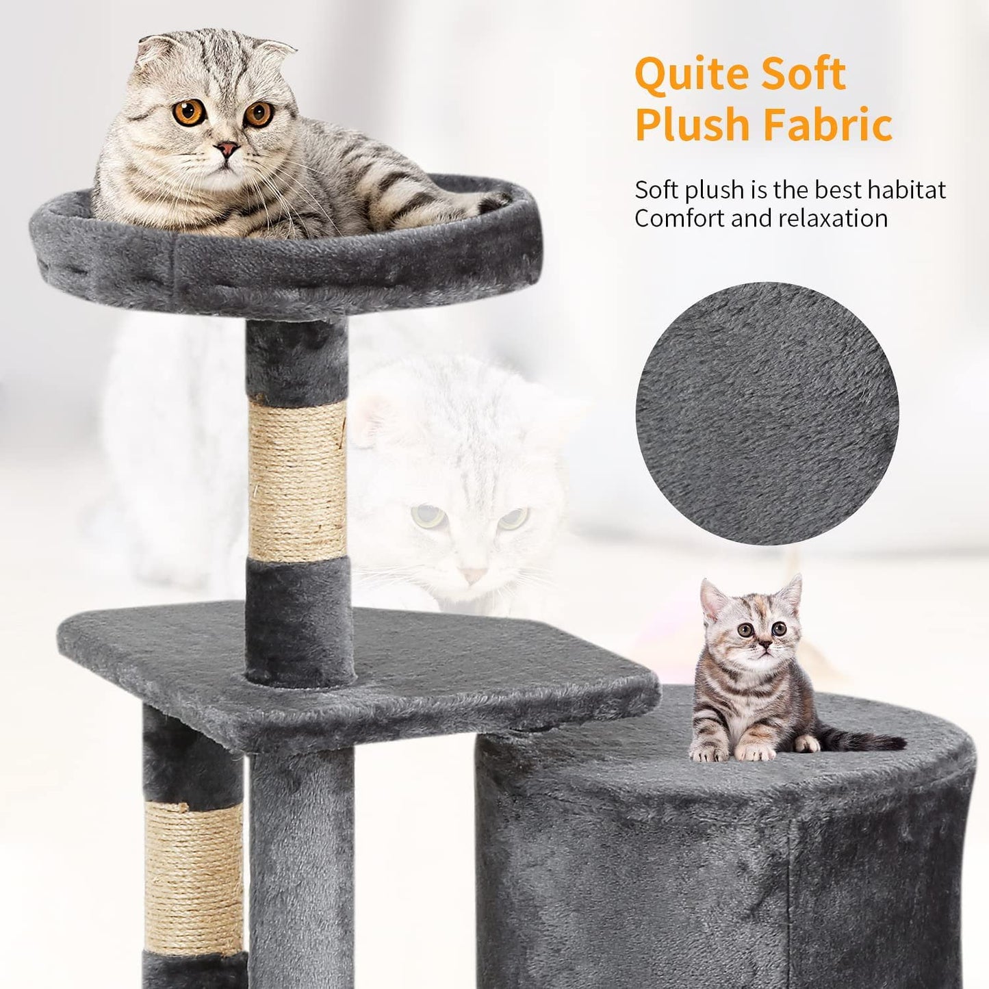 36" Tall Multi-Level Cat Tree Tower Condo, Light Gray - Perfect for Active Cats