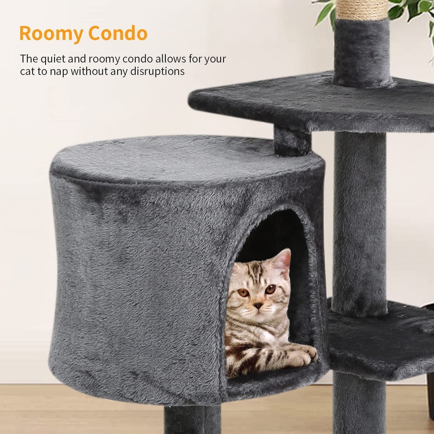 36" Tall Multi-Level Cat Tree Tower Condo, Light Gray - Perfect for Active Cats