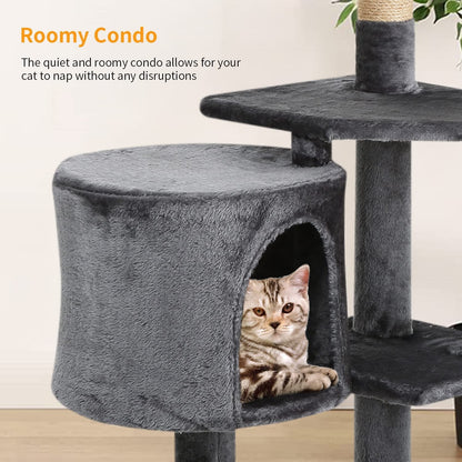 36" Tall Multi-Level Cat Tree Tower Condo, Light Gray - Perfect for Active Cats