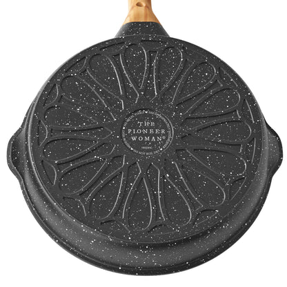 Pioneer Woman Prairie Signature Cast Aluminum 12" Fry Pan, Charcoal Speckle