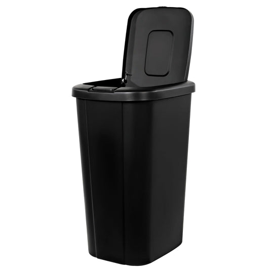 Kitchen Trash Can, 13.3 Gallon, Plastic Touch Top Garbage Bin with Lid, Black
