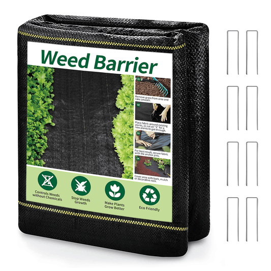 Landscape Fabric with U-Shaped Securing Pegs, Heavy-Duty Block Gardening Mat Weed Control