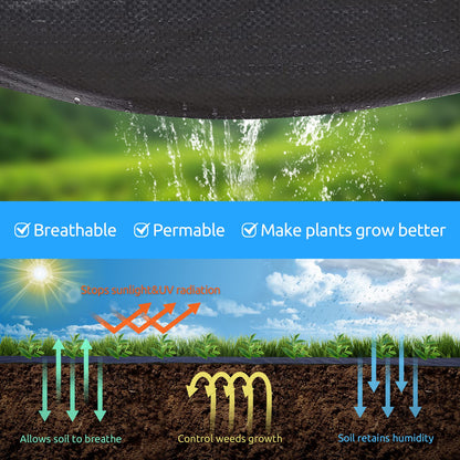 Landscape Fabric with U-Shaped Securing Pegs, Heavy-Duty Block Gardening Mat Weed Control