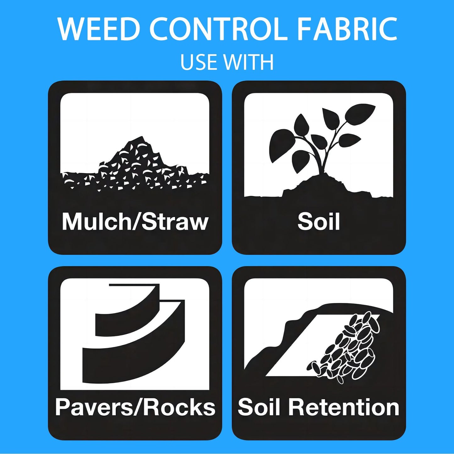 Landscape Fabric with U-Shaped Securing Pegs, Heavy-Duty Block Gardening Mat Weed Control