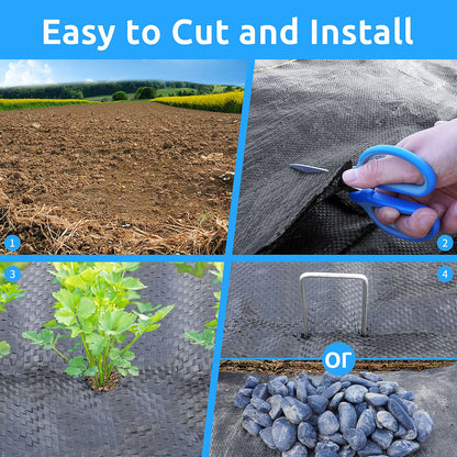 Landscape Fabric with U-Shaped Securing Pegs, Heavy-Duty Block Gardening Mat Weed Control